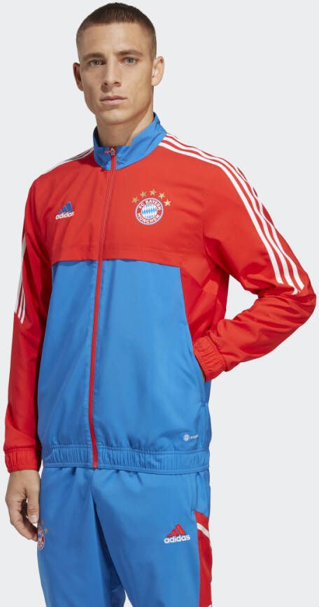 adidas Bayern München Presentatie Trainingsjack 2022 2023 Rood Lichtblauw Wit