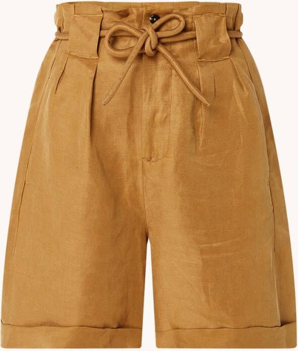 Scotch & Soda High waist loose fit korte broek in linnenblend met strikceintuur