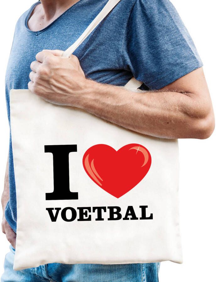 Bellatio Decorations Katoenen Tasje I Love Voetbal Wit Voor Dames En Heren Feest Boodschappentassen