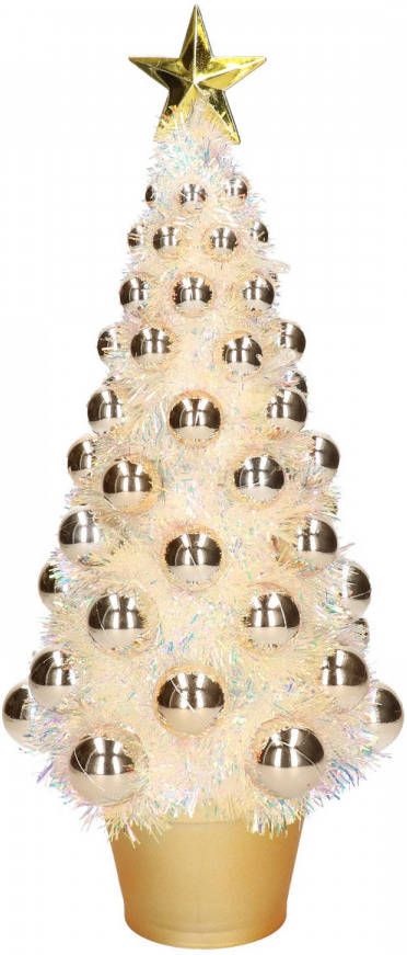 Merkloos Complete Mini Kunst Kerstboom/Kunstboom Goud Met Lichtjes 40 Cm Kunstkerstboom