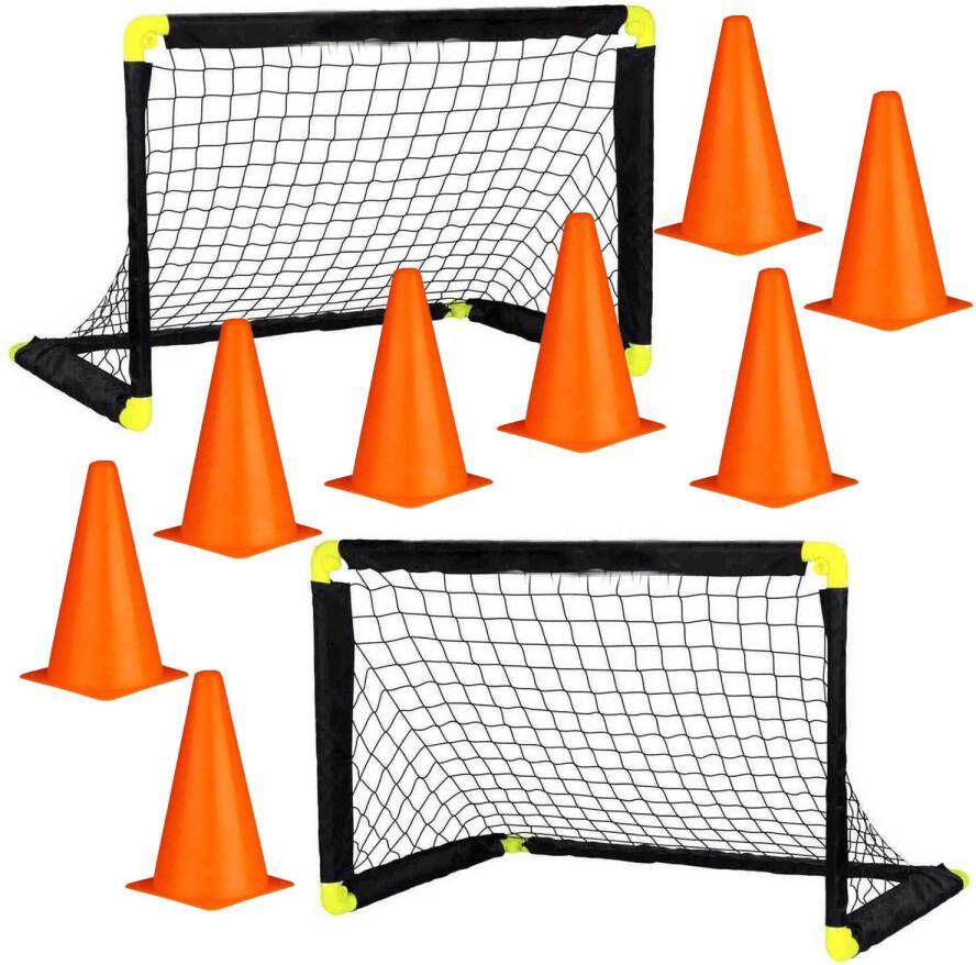 SportX 2x Voetbal Goals/doelen Set Met 8x Oranje Pionnen Voetbaldoel