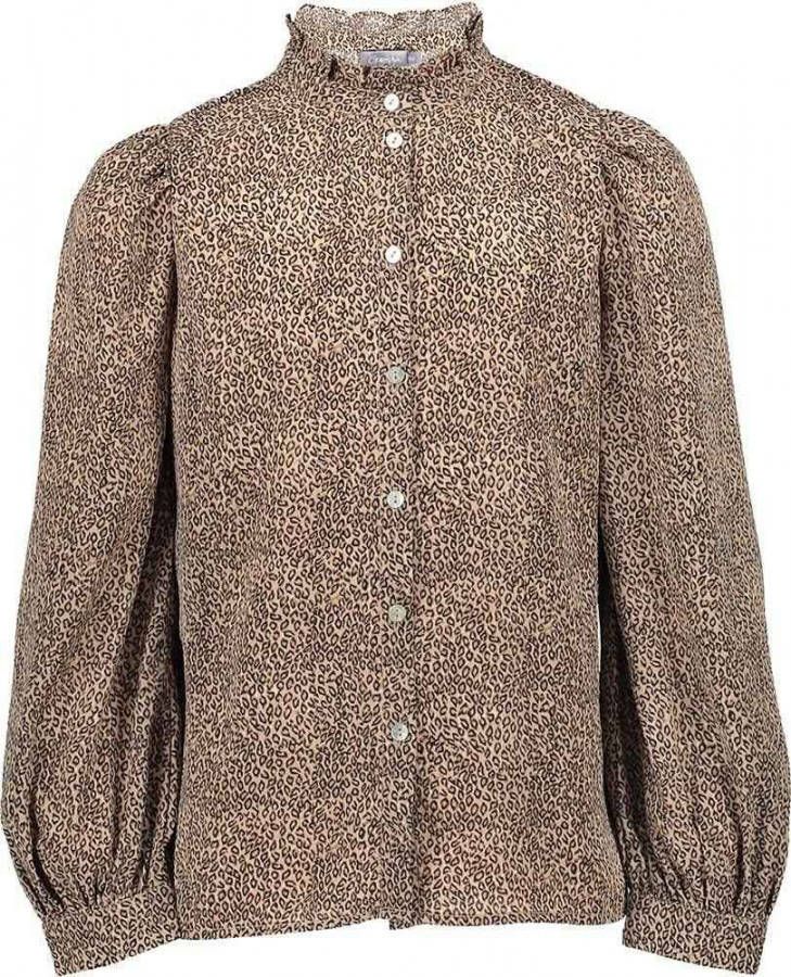 Geisha blouse met all over print en ruches zand/zwart