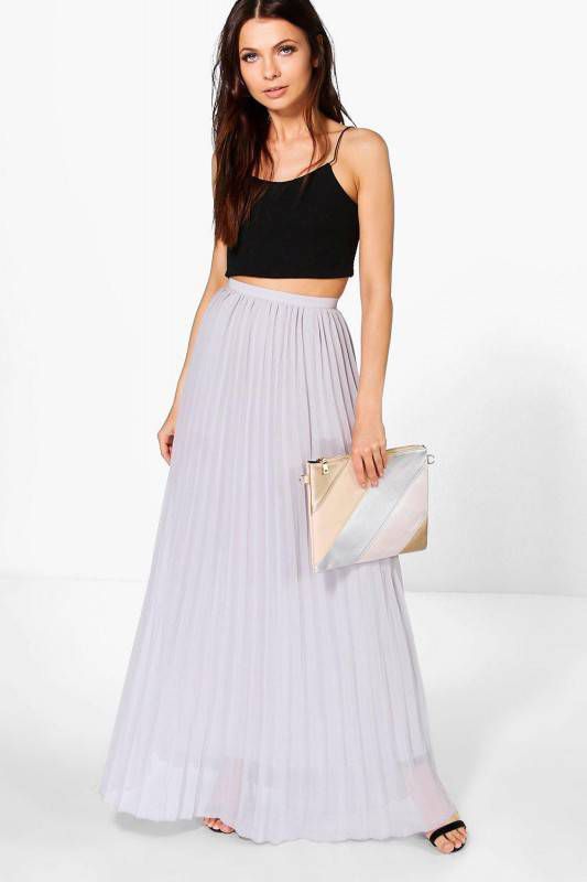 boohoo Geplooide Chiffon Maxi Rok, Duifgrijs