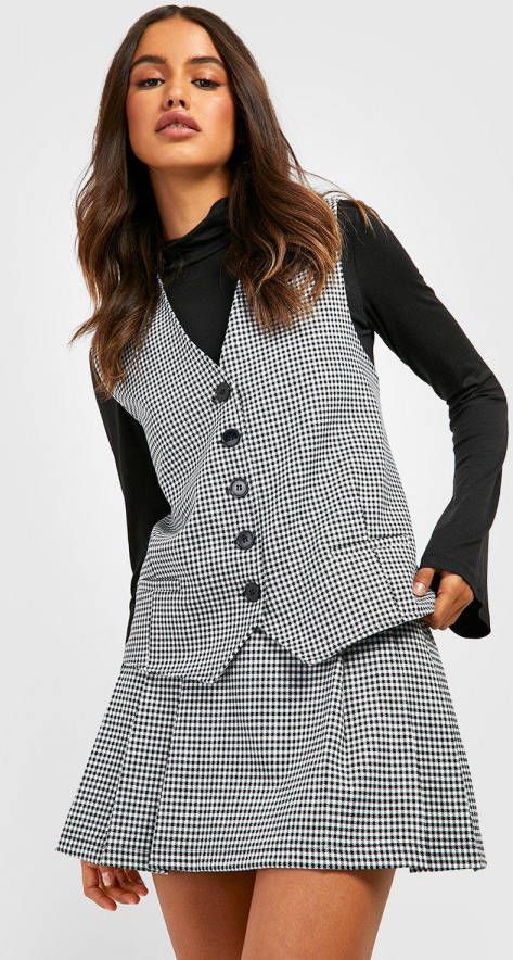 boohoo Dogtooth Mini Tennis Rok, Black