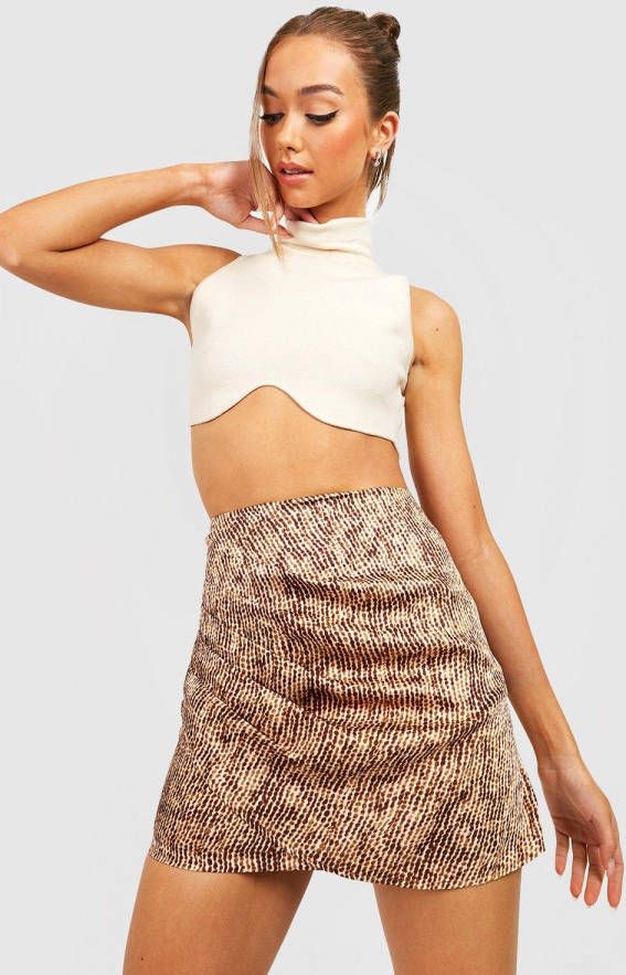 boohoo Geplooid Dierenprint Mini Rokje, Tan