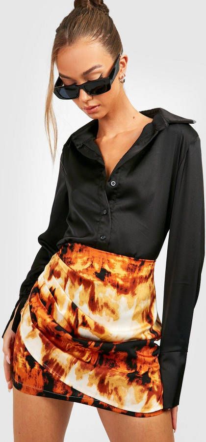 boohoo Geplooid Marmerprint Mini Rokje, Tan