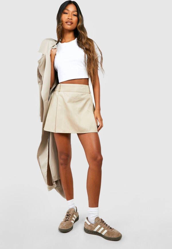 boohoo Geplooid Mini Rokje, Stone