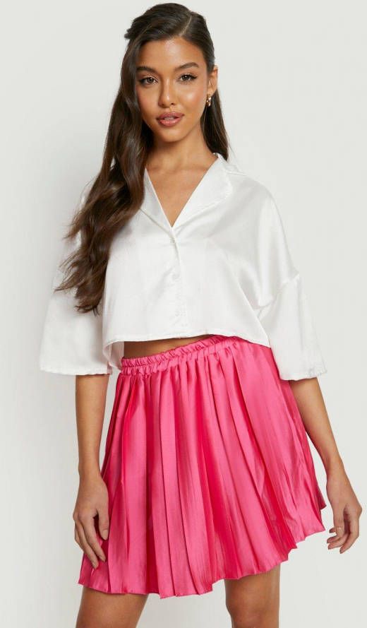 boohoo Geplooid Satijnen Mini Rokje, Pink