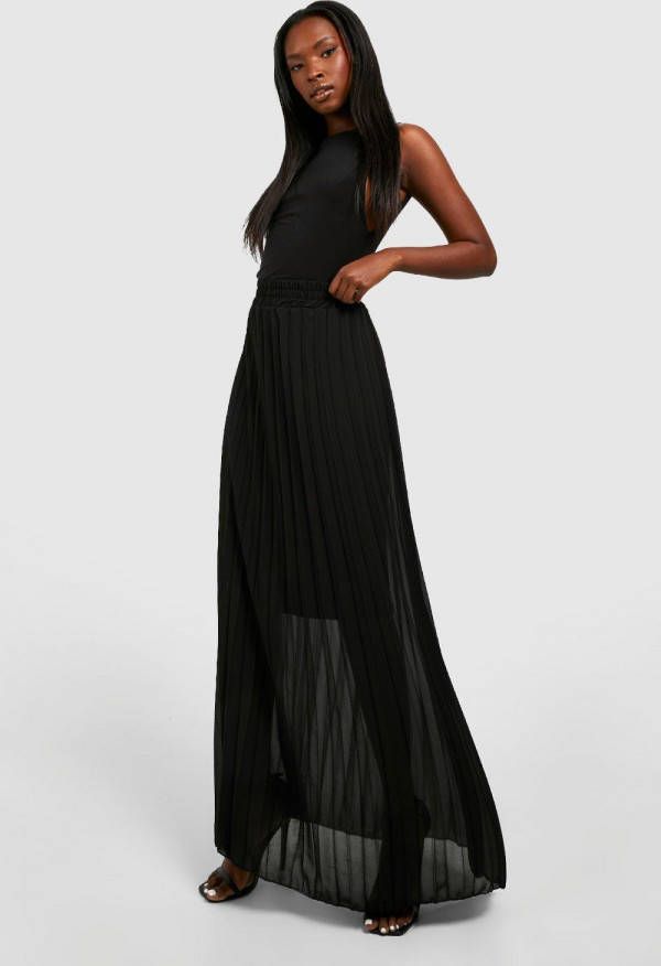 boohoo Geplooide Chiffon Maxi Rok, Black