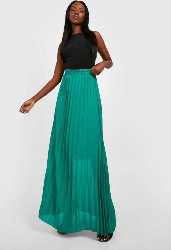 boohoo Geplooide Chiffon Maxi Rok, Green
