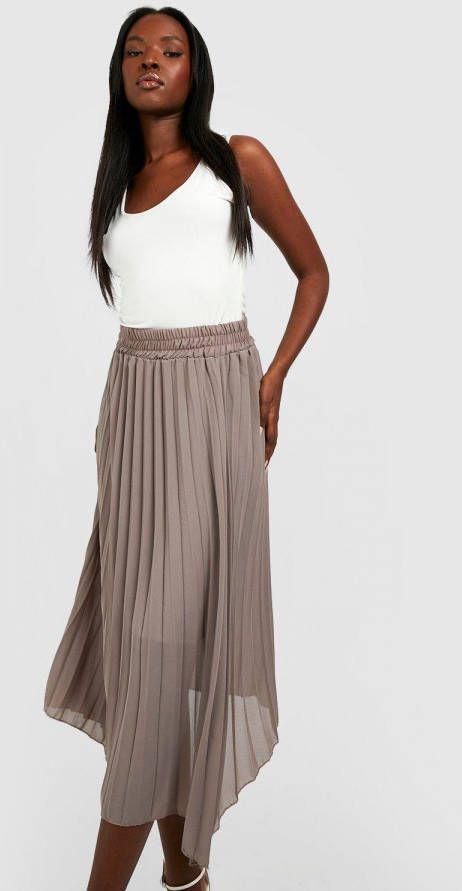boohoo Geplooide Chiffon Midi Rok, Grey