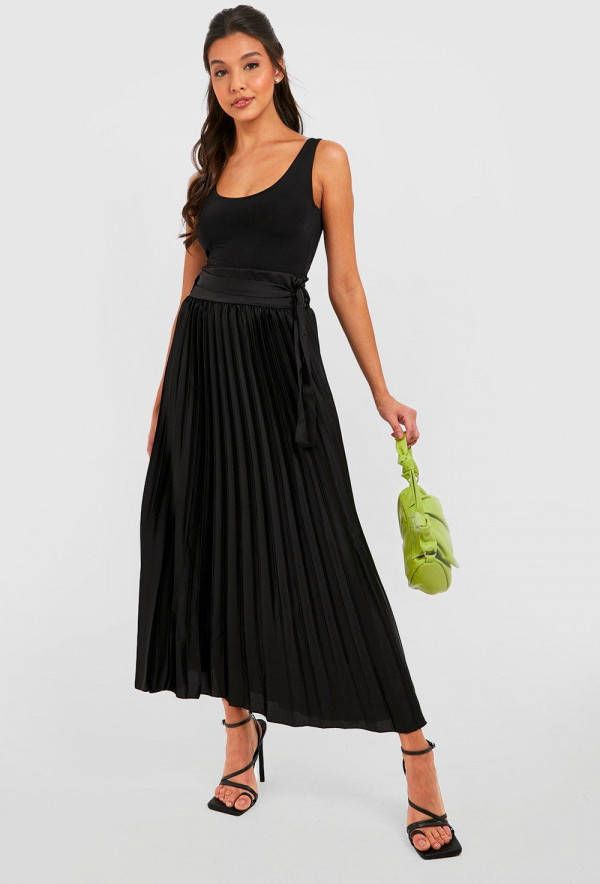 boohoo Geplooide Maxi Rok, Black