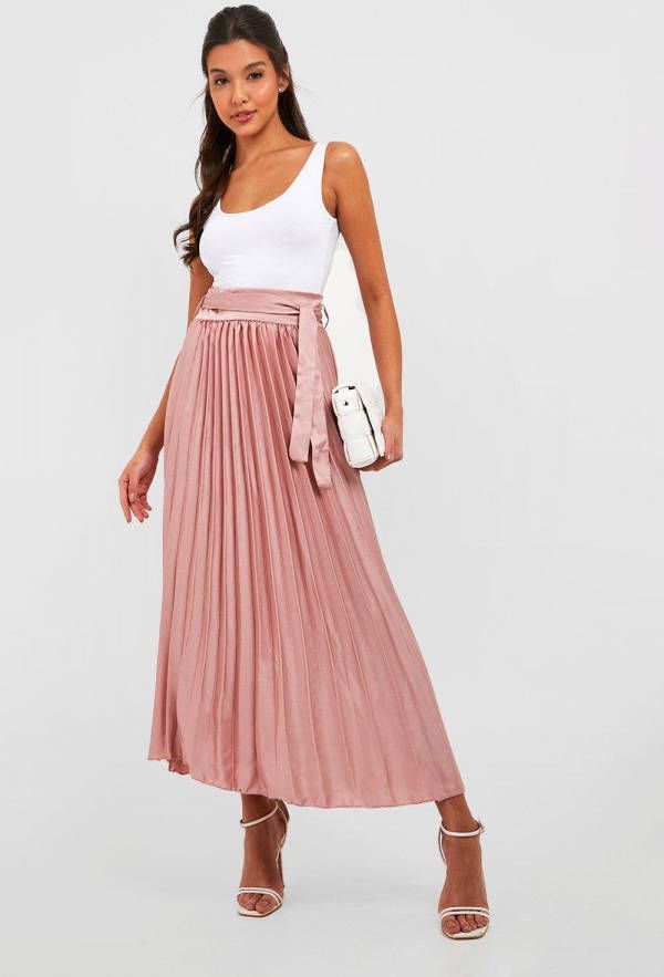 boohoo Geplooide Maxi Rok, Blush