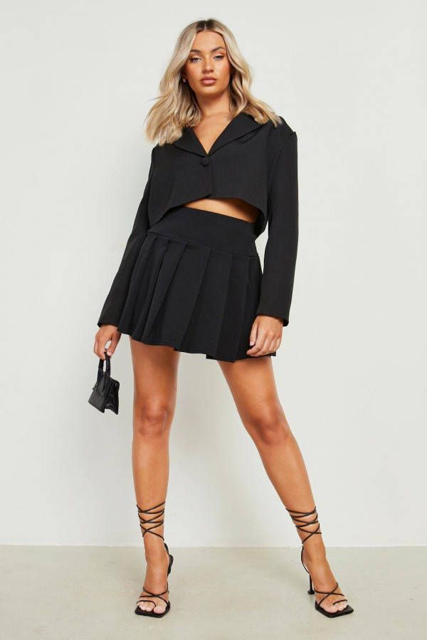 boohoo Geplooide Micro Tennis Rok, Black