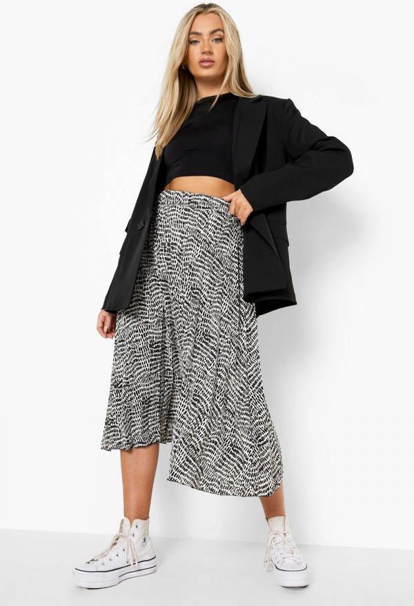 boohoo Geplooide Midi Rok Met Elastische Taille, Black