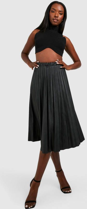 boohoo Geplooide Nepleren Midi Rok, Black