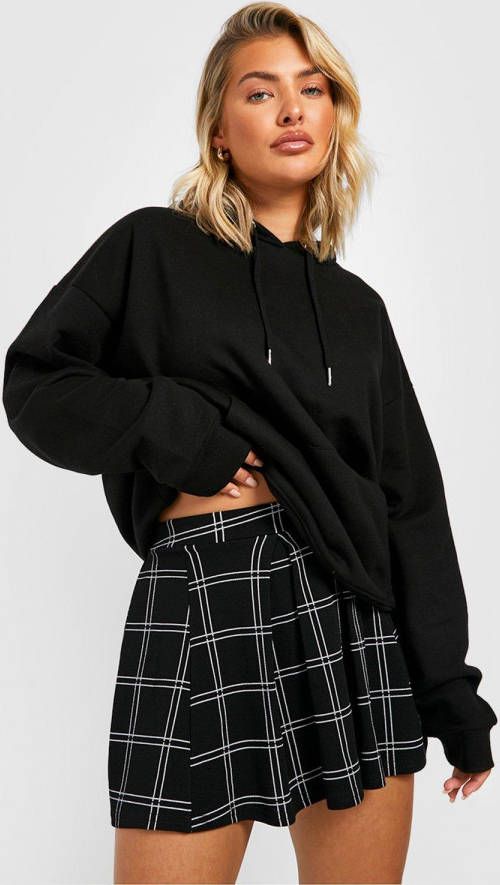 boohoo Geruite Geplooide Crê, pe Mini Tennis Rok, Black