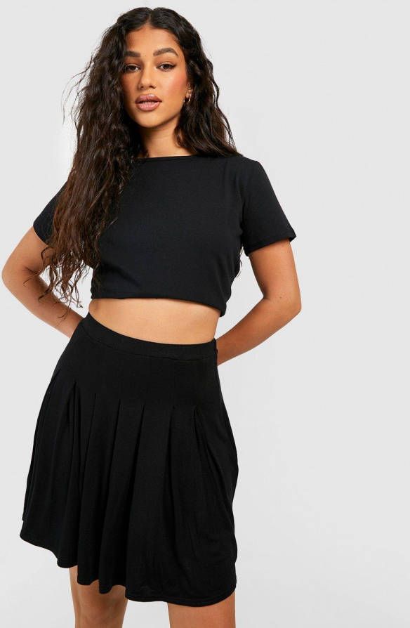 boohoo Jersey Geplooide Tennis Rok, Black