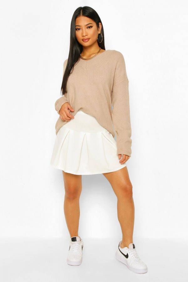 boohoo Petite Geplooide Tennis Rok, White