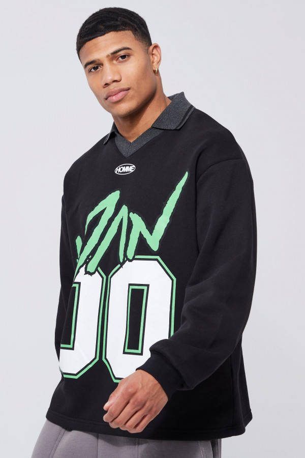 boohoo Oversized Man 00 Voetbal Trui, Black