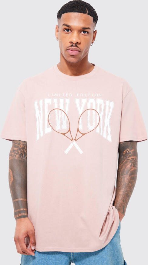 boohoo Oversized New York Tennis T Shirt Met Print, Mink