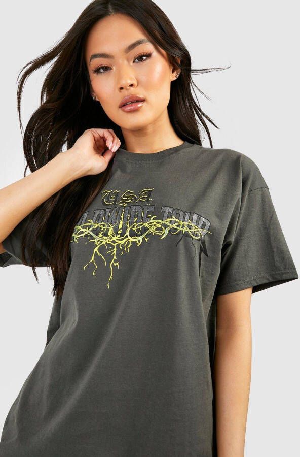 boohoo Oversized Usa T Shirt Met Print, Charcoal