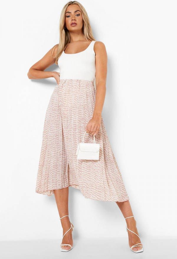 boohoo Geplooide Midi Rok Met Elastische Taille, Pale Pink