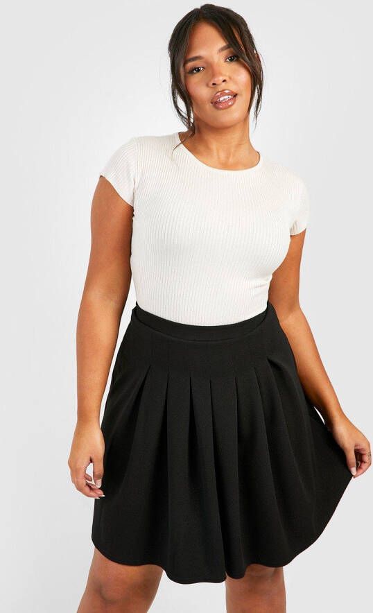 boohoo Plus Crê, pe Tennis Mini Rokje, Black