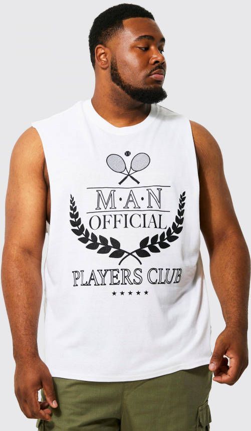 boohoo Plus Tennis Varsity Tank Top Met Print, White