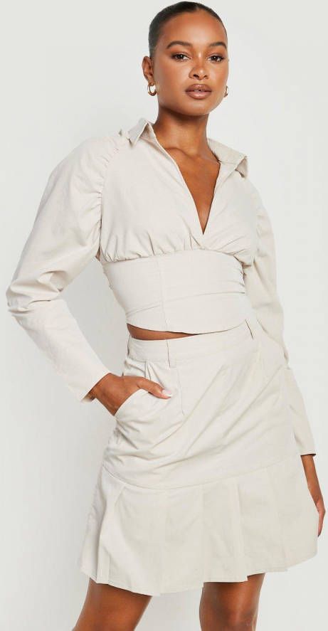 boohoo Tall Geweven Tennis Rok, Stone