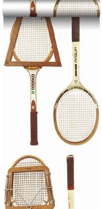 Esta Home ESTAhome XXL behang vintage tennisrackets wit, bruin en beige 158801