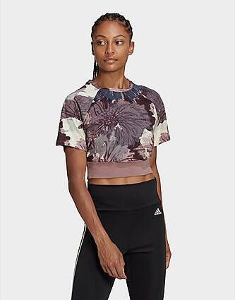 Adidas Allover Print Cropped T shirt Purple/Multicolor/Purple Dames
