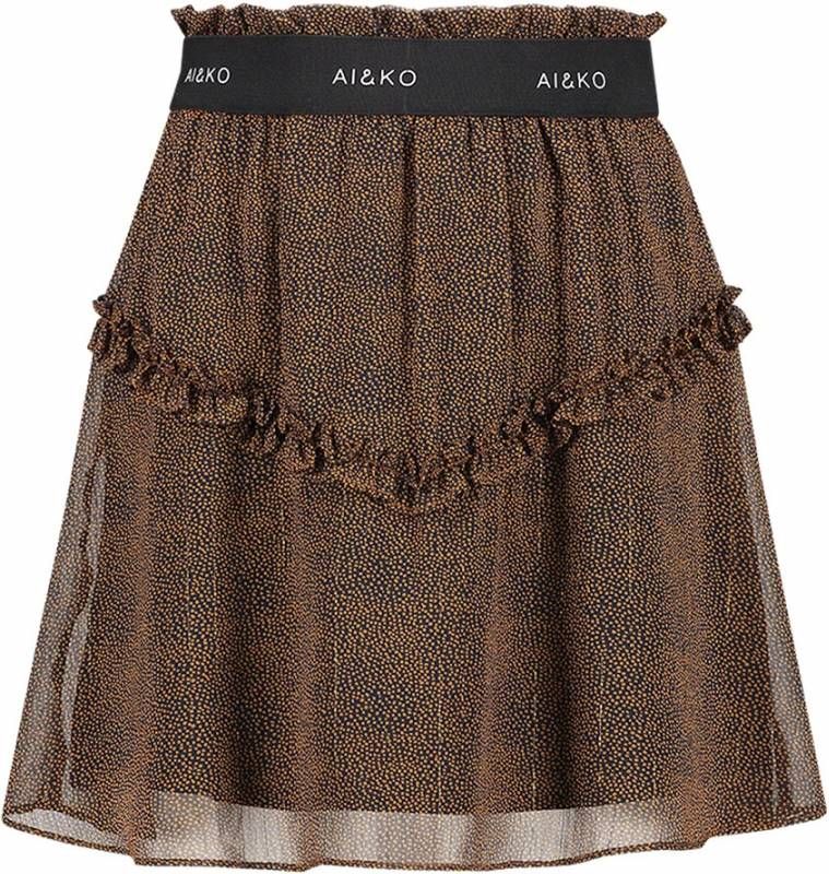 AI&KO semi transparante rok Deimy met all over print en ruches bruin