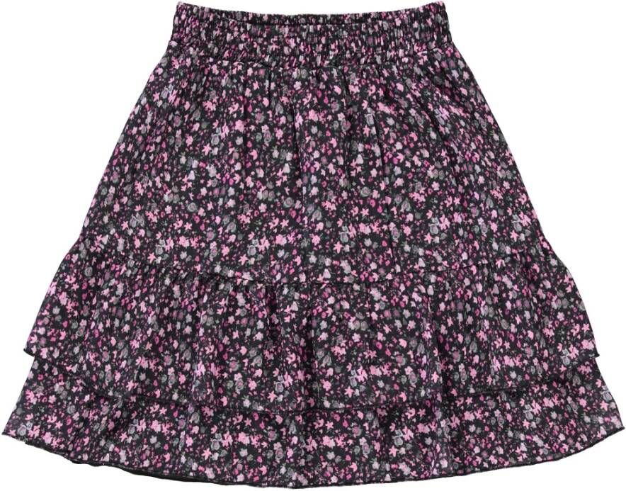 Cars gebloemde rok Celsa zwart/roze