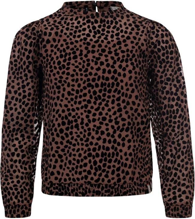 LOOXS 10sixteen semi transparante top met panterprint bruin/zwart