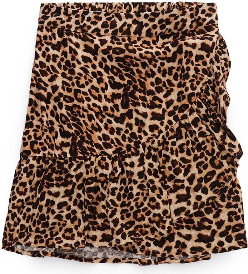 LITTLE PIECES rok LPNYA met panterprint en volant zwart/bruin