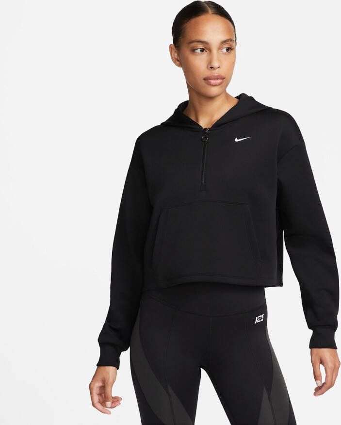 Nike Dri FIT Trainingshoodie met graphic en halflange rits voor dames Zwart