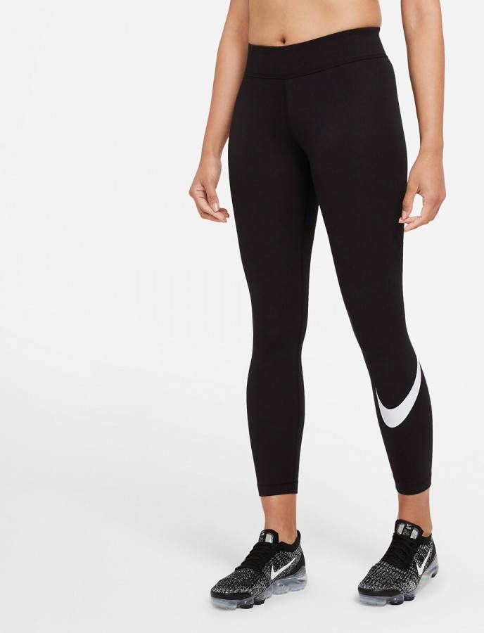 Nike Sportswear Essential Legging met halfhoge taille en Swoosh voor dames Black/White Dames online kopen