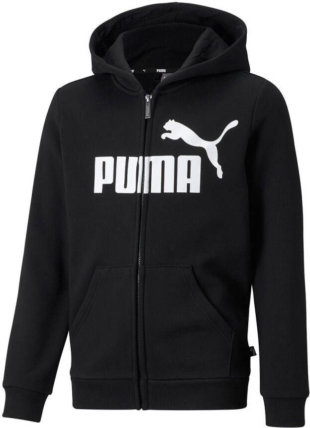 PUMA Essential Big Logo Full Zip Hoodie Fleece Kids Zwart Wit