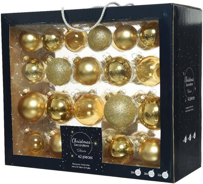Decoris Kerstballen Glas Mix Kerstboomversiering Ø5 7 cm Goud 42 stuks