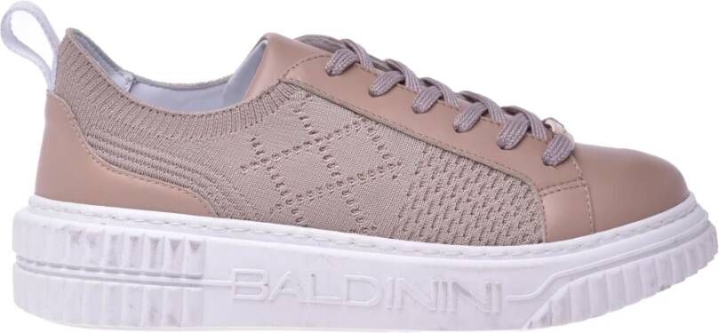 Baldinini Nude calfskin and fabric tennis sneakers , Beige, Dames