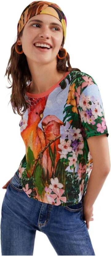 Desigual top met dierenprint koraalrood/blauw/groen/geel/roze