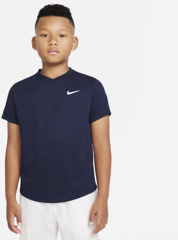 Nike Court Dri FIT Victory Tennistop met korte mouwen voor jongens Blauw