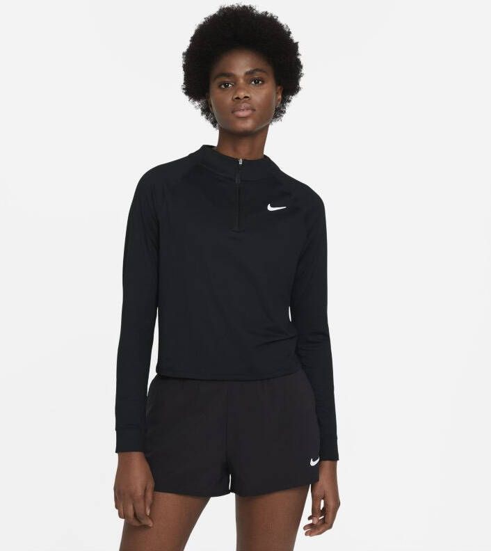 Nike Court Dri FIT Victory Tennistop met lange mouwen en halflange rits voor dames Zwart