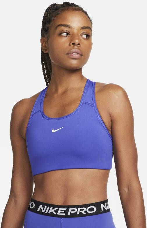 Nike Dri FIT Swoosh Sport bh met medium ondersteuning en pad uit één stuk Blauw