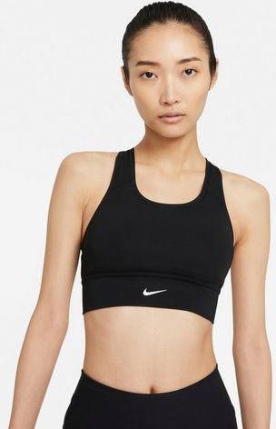 Nike Dri FIT Swoosh Lange Sport bh met medium ondersteuning en pad uit &#xE9, &#xE9, n stuk Black/White Dames