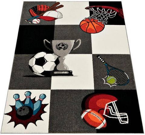 Paco Home Vloerkleed voor de kinderkamer ECE 962 Korte pool, motief takken van sport(voetbal, tennis, basketbal ), kinderkamer