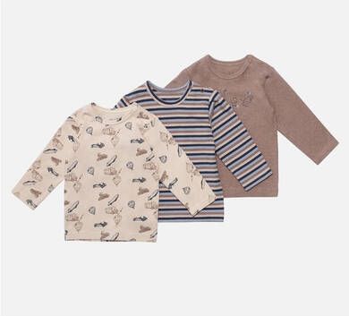 HUSTCLAIRE Hust & Claire T Shirt Lange Mouw 3 Pack Albert Deer Brown Melange