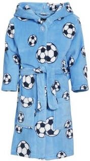 Playshoes fleece badjas Soccer met voetbal dessin lichtblauw