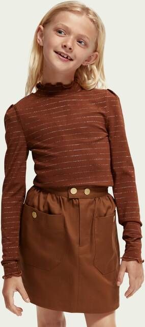 Scotch & Soda Yarn dyed getailleerd T shirt met col en lange mouwen